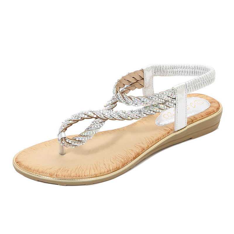 Rhinestone Sandals Elastic Strap Sequin Sandals