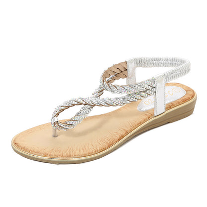 Rhinestone Sandals Elastic Strap Sequin Sandals