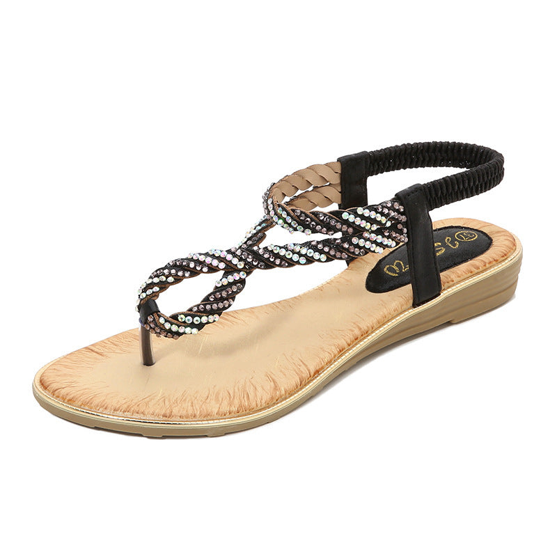 Rhinestone Sandals Elastic Strap Sequin Sandals