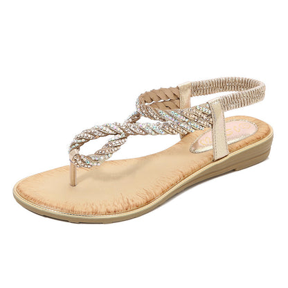 Rhinestone Sandals Elastic Strap Sequin Sandals