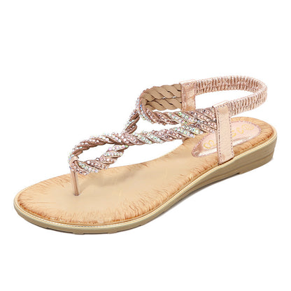 Rhinestone Sandals Elastic Strap Sequin Sandals