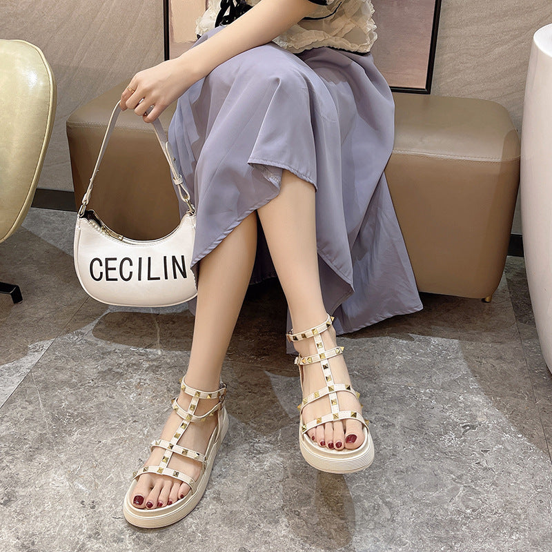 Fairy Style Roman Sandals For Women Round Toe Flats