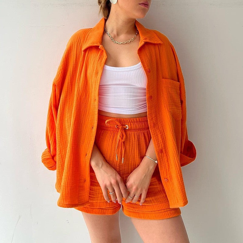 Spring Champray Lapel Long Sleeve Shirt High