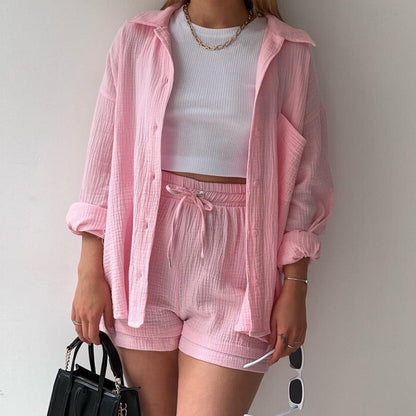 Spring Champray Lapel Long Sleeve Shirt High