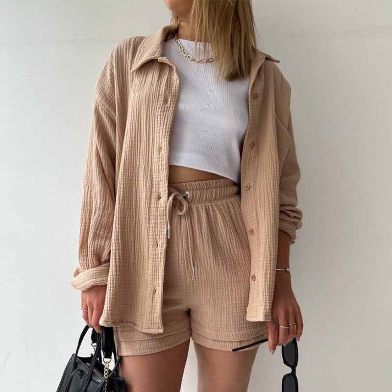 Spring Champray Lapel Long Sleeve Shirt High