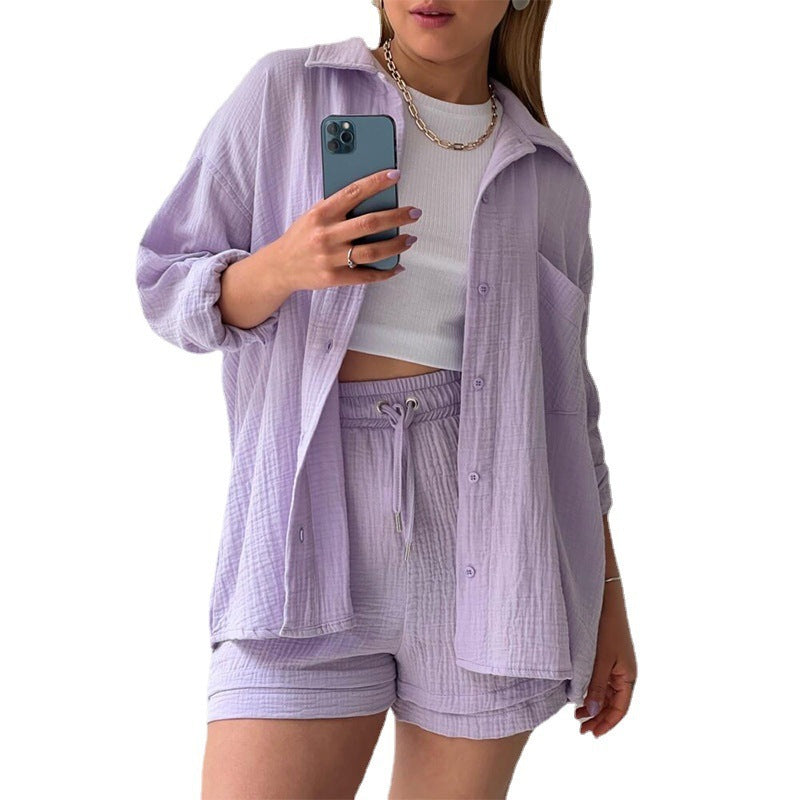 Spring Champray Lapel Long Sleeve Shirt High