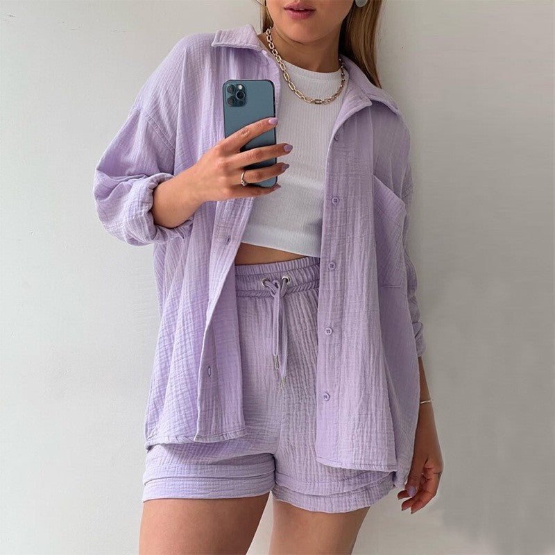 Spring Champray Lapel Long Sleeve Shirt High