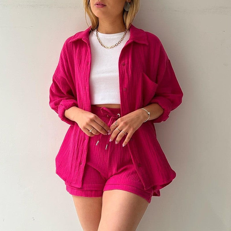 Spring Champray Lapel Long Sleeve Shirt High