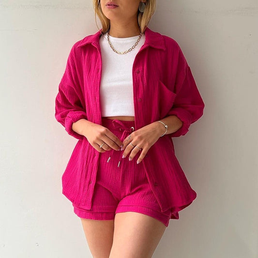 Spring Champray Lapel Long Sleeve Shirt High