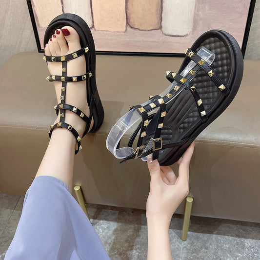Fairy Style Roman Sandals For Women Round Toe Flats