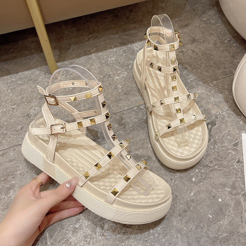 Fairy Style Roman Sandals For Women Round Toe Flats