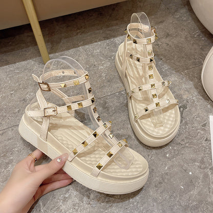 Fairy Style Roman Sandals For Women Round Toe Flats