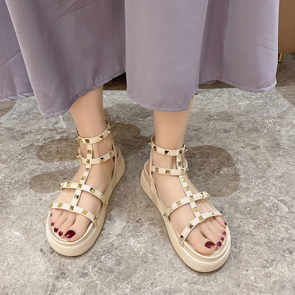 Fairy Style Roman Sandals For Women Round Toe Flats
