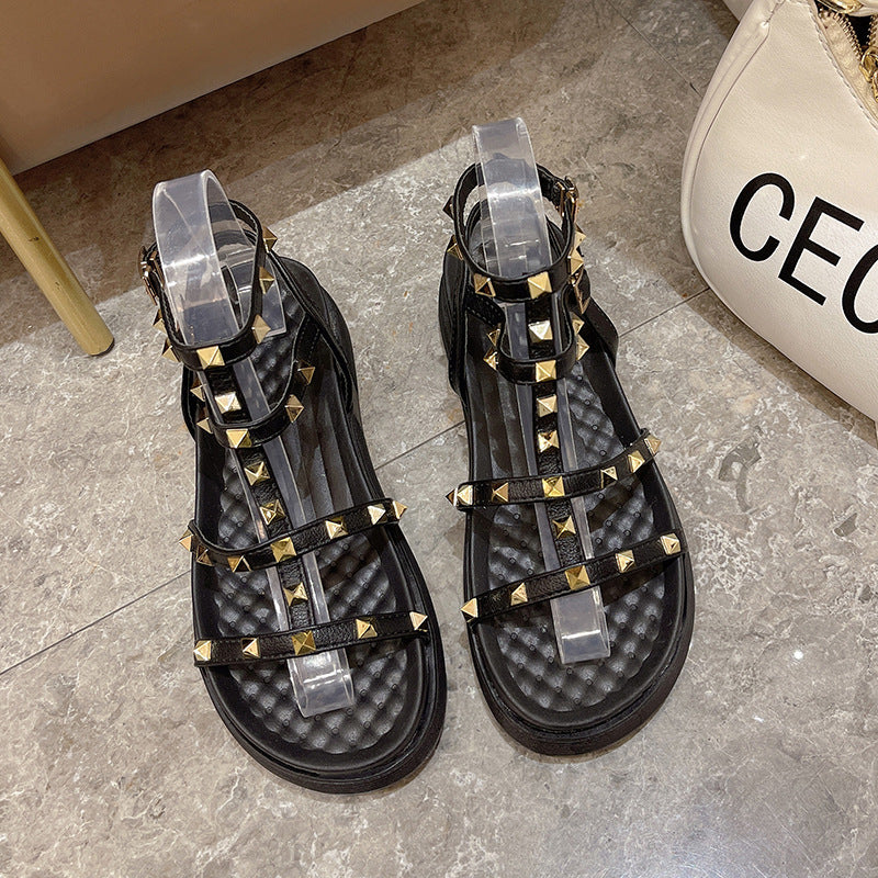Fairy Style Roman Sandals For Women Round Toe Flats