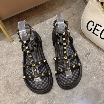 Fairy Style Roman Sandals For Women Round Toe Flats